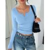 Ekouaer Women’s Long Sleeve Henley T Shirts Fall Button Tops Slim Fit Casual Blouse Soft Thermal Undershirts(Blue)