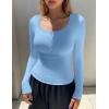 Ekouaer Women’s Long Sleeve Henley T Shirts Fall Button Tops Slim Fit Casual Blouse Soft Thermal Undershirts(Blue)