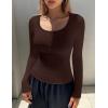 Ekouaer Women’s Long Sleeve Henley T Shirts Fall Button Tops Slim Fit Casual Blouse Soft Thermal Undershirts(Brown)