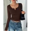 Ekouaer Women’s Long Sleeve Henley T Shirts Fall Button Tops Slim Fit Casual Blouse Soft Thermal Undershirts(Brown)