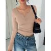 Ekouaer Women’s Long Sleeve Henley T Shirts Fall Button Tops Slim Fit Casual Blouse Soft Thermal Undershirts(Khaki)