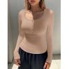 Ekouaer Women’s Long Sleeve Henley T Shirts Fall Button Tops Slim Fit Casual Blouse Soft Thermal Undershirts(Khaki)