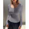 Ekouaer Women’s Long Sleeve Henley T Shirts Fall Button Tops Slim Fit Casual Blouse Soft Thermal Undershirts(Light Gray)