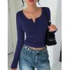 Ekouaer Women’s Long Sleeve Henley T Shirts Fall Button Tops Slim Fit Casual Blouse Soft Thermal Undershirts(Navy Blue)