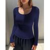 Ekouaer Women’s Long Sleeve Henley T Shirts Fall Button Tops Slim Fit Casual Blouse Soft Thermal Undershirts(Navy Blue)