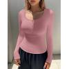 Ekouaer Women’s Long Sleeve Henley T Shirts Fall Button Tops Slim Fit Casual Blouse Soft Thermal Undershirts(Pink)