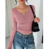 Ekouaer Women’s Long Sleeve Henley T Shirts Fall Button Tops Slim Fit Casual Blouse Soft Thermal Undershirts(Pink)