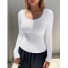 Ekouaer Women’s Long Sleeve Henley T Shirts Fall Button Tops Slim Fit Casual Blouse Soft Thermal Undershirts(White)