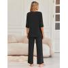 Ekouaer Womens Lounge Sets 2 Piece Pajamas Sets 3/4 Sleeve Tops and Long Pants Soft Pjs Loungewear with Pockets(Black)