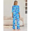 Ekouaer Womens Lounge Sets 2 Piece Pajamas Sets 3/4 Sleeve Tops and Long Pants Soft Pjs Loungewear with Pockets(Blue Floral Print)