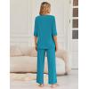 Ekouaer Womens Lounge Sets 2 Piece Pajamas Sets 3/4 Sleeve Tops and Long Pants Soft Pjs Loungewear with Pockets(Blue Green)
