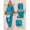 Ekouaer Womens Lounge Sets 2 Piece Pajamas Sets 3/4 Sleeve Tops and Long Pants Soft Pjs Loungewear with Pockets(Blue Green)