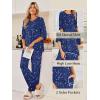 Ekouaer Womens Lounge Sets 2 Piece Pajamas Sets 3/4 Sleeve Tops and Long Pants Soft Pjs Loungewear with Pockets(Navy Star)