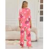 Ekouaer Womens Lounge Sets 2 Piece Pajamas Sets 3/4 Sleeve Tops and Long Pants Soft Pjs Loungewear with Pockets(Pink Floral Print)