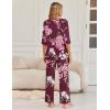 Ekouaer Womens Lounge Sets 2 Piece Pajamas Sets 3/4 Sleeve Tops and Long Pants Soft Pjs Loungewear with Pockets(Red Floral Print)