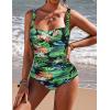 Ekouaer Women’s One Piece Swimsuit Ruched Tummy Control Bathing Suits Vintage Retro Push Up Swimwear(Black Green Leaves Pat5)