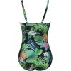 Ekouaer Women’s One Piece Swimsuit Ruched Tummy Control Bathing Suits Vintage Retro Push Up Swimwear(Black Green Leaves Pat5)