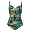 Ekouaer Women’s One Piece Swimsuit Ruched Tummy Control Bathing Suits Vintage Retro Push Up Swimwear(Black Green Leaves Pat5)
