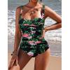Ekouaer Women’s One Piece Swimsuit Ruched Tummy Control Bathing Suits Vintage Retro Push Up Swimwear(Flower Black Green)