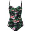 Ekouaer Women’s One Piece Swimsuit Ruched Tummy Control Bathing Suits Vintage Retro Push Up Swimwear(Flower Black Green)