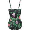 Ekouaer Women’s One Piece Swimsuit Ruched Tummy Control Bathing Suits Vintage Retro Push Up Swimwear(Flower Black Green)