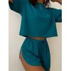 Ekouaer Womens Pajama Sets Sexy Lounge Sets Side Split Short Pj Sets Cute Pjs 2 Piece Comfy Sleepwear Loungewear(Blue Green)