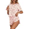 Ekouaer Womens Pajama Sets Sexy Lounge Sets Side Split Short Pj Sets Cute Pjs 2 Piece Comfy Sleepwear Loungewear(Bow and Raspberry)