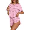 Ekouaer Womens Pajama Sets Sexy Lounge Sets Side Split Short Pj Sets Cute Pjs 2 Piece Comfy Sleepwear Loungewear(Heart and Love)