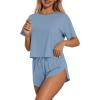 Ekouaer Womens Pajama Sets Sexy Lounge Sets Side Split Short Pj Sets Cute Pjs 2 Piece Comfy Sleepwear Loungewear(Light Blue)