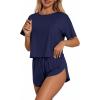 Ekouaer Womens Pajama Sets Sexy Lounge Sets Side Split Short Pj Sets Cute Pjs 2 Piece Comfy Sleepwear Loungewear(Navy Blue)