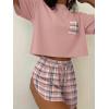 Ekouaer Womens Pajama Sets Sexy Lounge Sets Side Split Short Pj Sets Cute Pjs 2 Piece Comfy Sleepwear Loungewear(Pink Plaid)