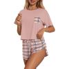 Ekouaer Womens Pajama Sets Sexy Lounge Sets Side Split Short Pj Sets Cute Pjs 2 Piece Comfy Sleepwear Loungewear(Pink Plaid)