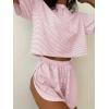 Ekouaer Womens Pajama Sets Sexy Lounge Sets Side Split Short Pj Sets Cute Pjs 2 Piece Comfy Sleepwear Loungewear(Pink and White Stripes)
