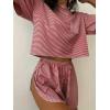 Ekouaer Womens Pajama Sets Sexy Lounge Sets Side Split Short Pj Sets Cute Pjs 2 Piece Comfy Sleepwear Loungewear(Red and White Stripes)