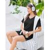 Ekouaer Womens Pajama Sets Short Sleeve Knit Lounge Set 2 Piece Pj Sets for Women V Neck Casual Loungewear(Black)