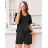 Ekouaer Womens Pajama Sets Short Sleeve Knit Lounge Set 2 Piece Pj Sets for Women V Neck Casual Loungewear(Black)