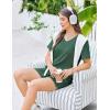 Ekouaer Womens Pajama Sets Short Sleeve Knit Lounge Set 2 Piece Pj Sets for Women V Neck Casual Loungewear(Green)