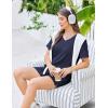 Ekouaer Womens Pajama Sets Short Sleeve Knit Lounge Set 2 Piece Pj Sets for Women V Neck Casual Loungewear(Navy Blue)