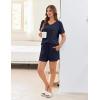 Ekouaer Womens Pajama Sets Short Sleeve Knit Lounge Set 2 Piece Pj Sets for Women V Neck Casual Loungewear(Navy Blue)