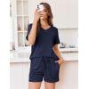 Ekouaer Womens Pajama Sets Short Sleeve Knit Lounge Set 2 Piece Pj Sets for Women V Neck Casual Loungewear(Navy Blue)