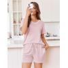 Ekouaer Womens Pajama Sets Short Sleeve Knit Lounge Set 2 Piece Pj Sets for Women V Neck Casual Loungewear(Pink)