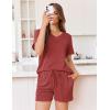 Ekouaer Womens Pajama Sets Short Sleeve Knit Lounge Set 2 Piece Pj Sets for Women V Neck Casual Loungewear(Red)