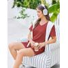 Ekouaer Womens Pajama Sets Short Sleeve Knit Lounge Set 2 Piece Pj Sets for Women V Neck Casual Loungewear(Red)