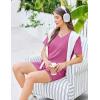 Ekouaer Womens Pajama Sets Short Sleeve Knit Lounge Set 2 Piece Pj Sets for Women V Neck Casual Loungewear(Rose Red)