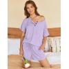 Ekouaer Womens Pajama Sets Short Sleeve Ribbed Knit Pjs Soft Summer Sleepwear 2 Piece Lounge Sets(Purple)