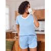 Ekouaer Womens Pajama Short Sets Lounge Sets for Women 2 Piece Soft Pjs Set Casual V Neck Sleepwear with Pockets(Light Blue)