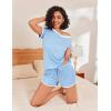 Ekouaer Womens Pajama Short Sets Lounge Sets for Women 2 Piece Soft Pjs Set Casual V Neck Sleepwear with Pockets(Light Blue)