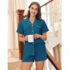 Ekouaer Womens Pajamas Set Soft Classic Notch Collar Bride Pjs Comfy Short Sleeve Sleepwear Loungewear(Blue-green)