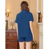 Ekouaer Womens Pajamas Set Soft Classic Notch Collar Bride Pjs Comfy Short Sleeve Sleepwear Loungewear(Dark Blue)