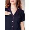 Ekouaer Womens Pajamas Set Soft Classic Notch Collar Bride Pjs Comfy Short Sleeve Sleepwear Loungewear(Navy Blue)